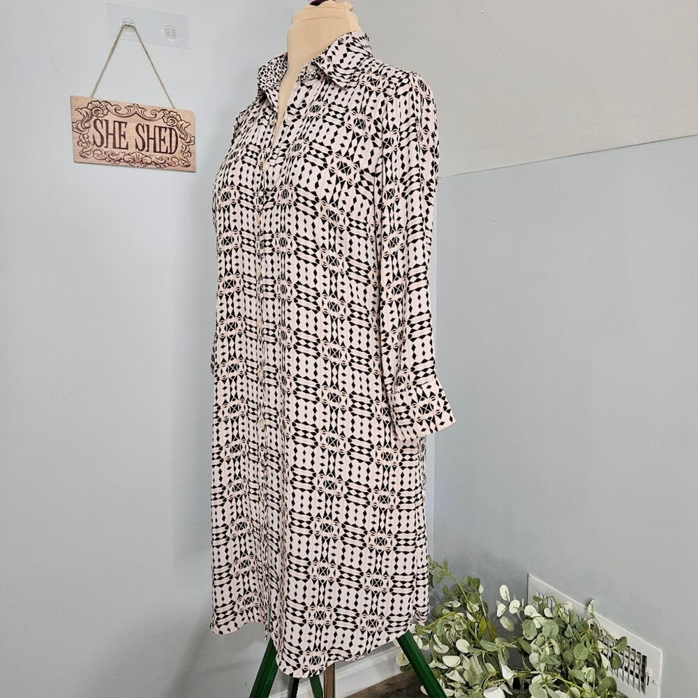 Cabi Shirt Dress Womens Medium Button Front Midi Lightweight Corpcore Career Geo - Picture 5 of 13